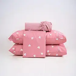 Jogo De Lençol Casal Queen King 4 Peças 100% Algodão Percal 200 Fios Estampado (Queen, Coração)