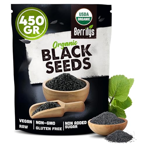 Berrilys Organic Black Cumin Seeds 450g Nigella Sativa (Kalonji) Non-GMO Vegan Gluten Free Black Seeds for Health Benefits Culinary Use Digestion Flavoring & Aromatic Spice