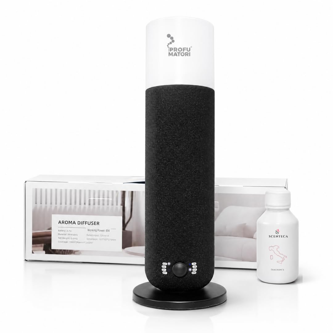 Difusor de Aroma Ambiental Smart EVO100 TL, Fragancia Rosso Divino, nebulización en frío, Control por Bluetooth, Cobertura de hasta 100 m², luz Ambiental integrada, 100 ml, Color Negro
