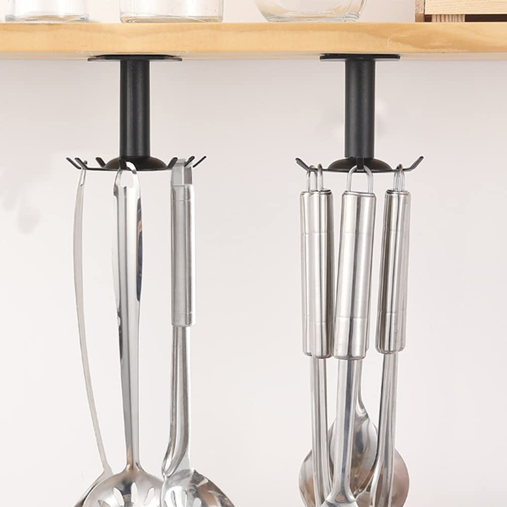 Dsoar Black 2 Pcs Utensil Under Cabinet Holder Stainless Steel Kitchen Utensil Holder Hangers 360° Rotating