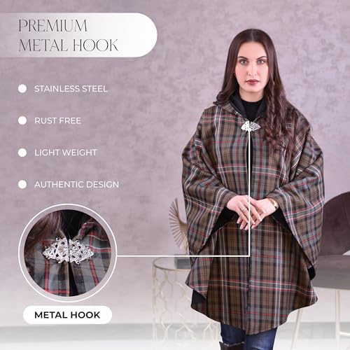 Image of Women's Vintage Plaid Knitted Scottish Cape Traditional Cardigan