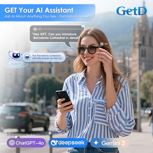 GetD 2026 AI Glasses for Men & Women, Smart Glasses Powered by ChatGPT with 145-Language Translation, Blue Light Filtering, Polarized & Photochromic Lenses, 11H Music Play for Travel and Daily Use - Image 6