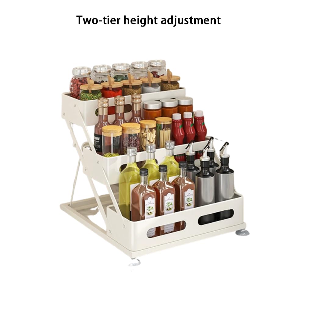 Organizer per spezie da cucina, portaspezie pieghevole a 3 livelli per piano di lavoro o mobiletto, organizer e contenitori per cucina, Bianco, Regolabile in altezza