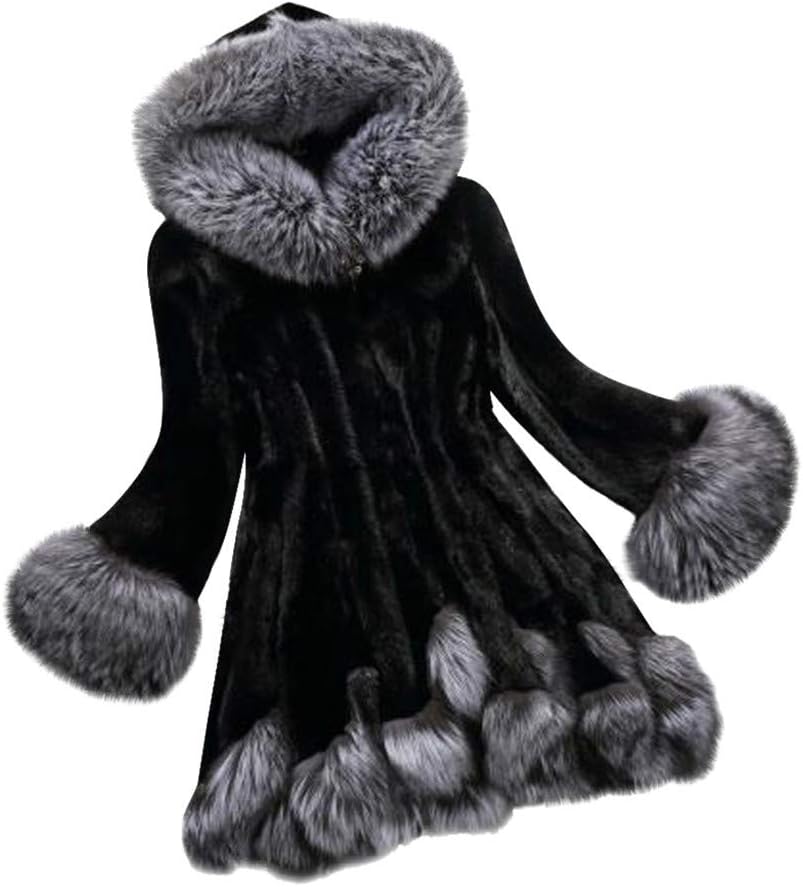 HOMEBABYWomen Faux Fur Coat, Plus Size Long Sleeve Parka Outwear