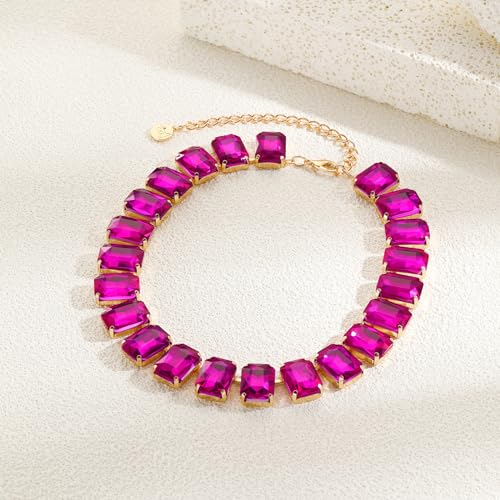 Firstmeet Rectangular Crystal Rhinestone Collar Necklace Wedding Sparkly Colorful Crystal Choker For Women3