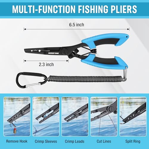 Image of Mossy Oak Fishing Tools Kit- Fishing Plier, Fish Lip Gripper, Multifunctional Fishing Hook Remover with Lanyards Sheath, Saltwater Resistant Fishing Accessories & Equipment, Fishing Gifts for Men