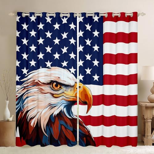 American Flag Window Treatment, Eagle Curtains For Kids Teens Adult, United States Window Curtains 52