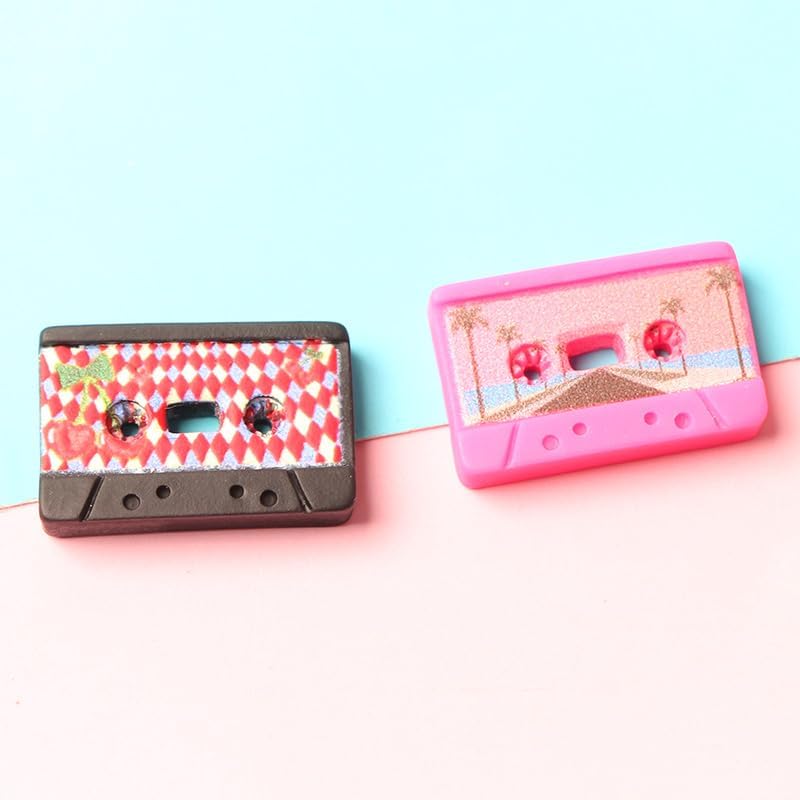 Miniatura 5 de 50 dijes de cinta de casete en miniatura de resina, diseños retro mixtos, accesorios de manualidades de resina para funda de teléfono, decoración de