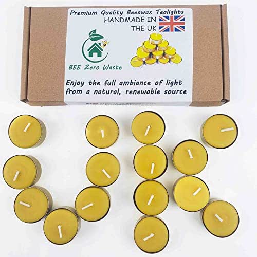 100 Pure Organic Beeswax tealights, set of 15 Handmade in Britain, BEE