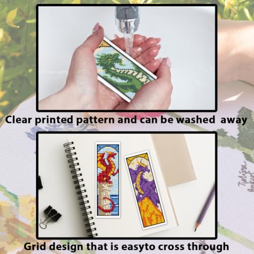Image of ACRNIGHEET 6PCS Cross Stitch Bookmark Kit for Beginner Dragon Stamped Cross Stitch Kits Needlepoint Kit for Adults DIY Tassel Embroidery Bookmark Kits with Instructions Craft Gift 8.5''x3'' 11CT