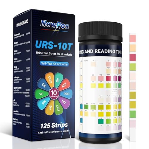 NewPos Urine Test Strips for Urinalysis: 10-in-1 125 CT Urinalysis Test Strips Full Panel for UTI Nitrite Leukocytes pH Protein Kidney & Liver Function at Home