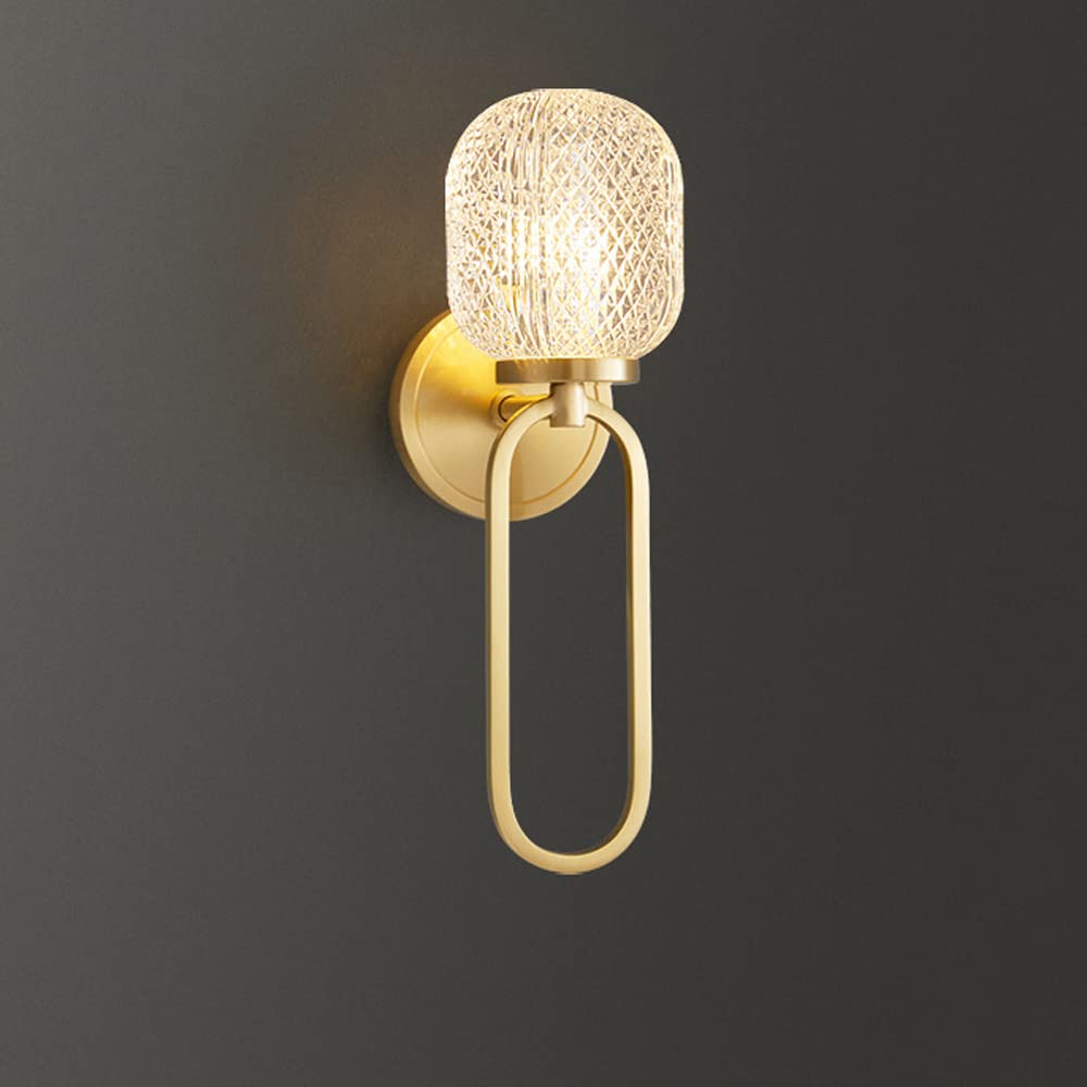 OLSKFUH Wall Lamp, Style Wall Lamp With Honeycomb Glass Shade All Copper Bathroom Light Fixtures Bedroom Wall Sconces In Brushed Brass Finish,Indoor Wall Light,B