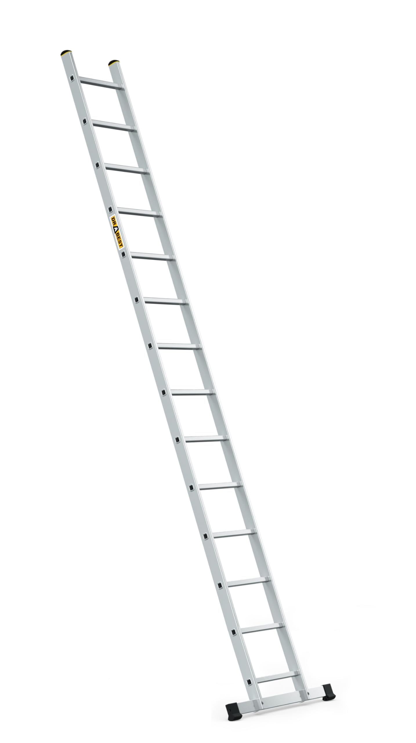 Drabest Silver Pro Series Aluminium Ladders 1X14 - Press-Formed Multi Purpose Ladder - 330Lbs / 150Kg - 12,4Ft / 3,78M