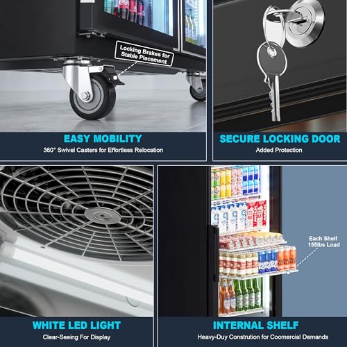 Image of 34 Cu.Ft Commercial Display Refrigerator, Space-Saving 2-Door Glass Front Merchandiser, Reach-in Beverage Cooler with Lock for Cafe, Office and Small Grocery, 10 Removable Shelves