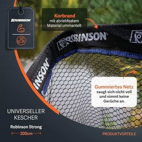 Robinson Gummiert Kescher Angeln - Angel Kescher mit verstärktem Aluminiumrahmen - Teleskop Unterfangkescher - 3 Längen (1,5m/2m/2,5m) – Klappbar (2,0m)