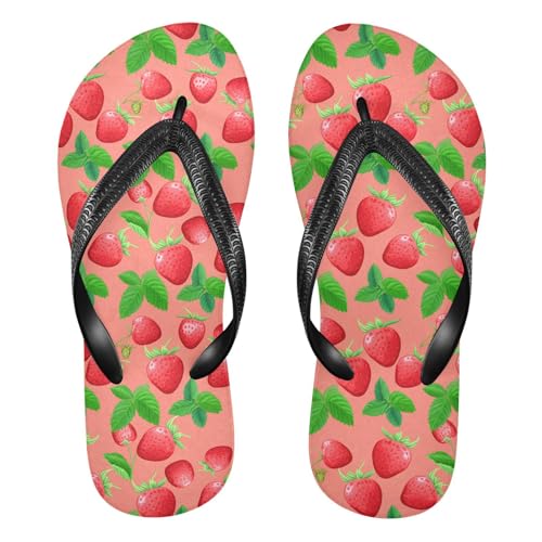 Strawberries Green Leaves Coral Flip Flop Beach Summer Casual Sandal for Women & Men Shower Shoes 20862022