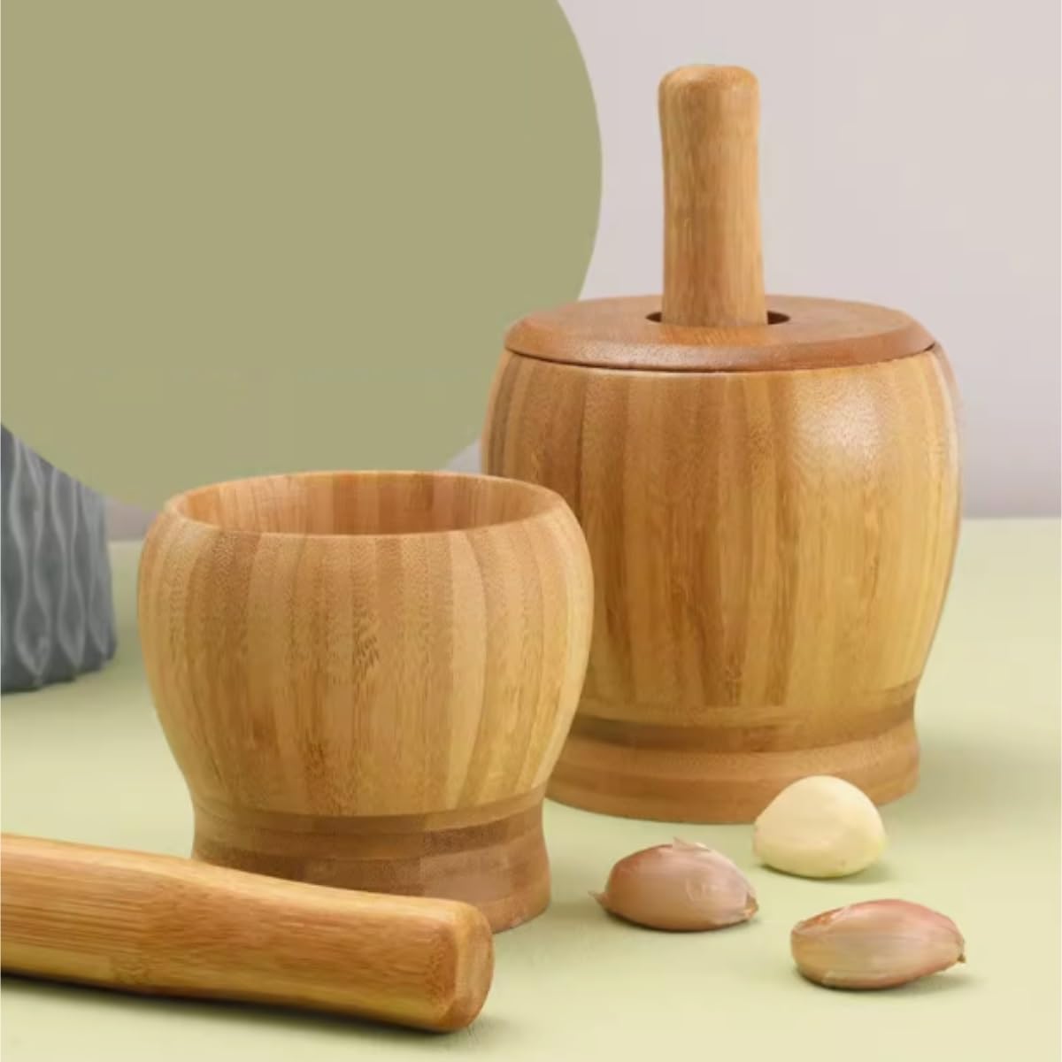 Juego De Mortero Utensilios De Cocina Cubo De Mortero con Sabor Dai, Machacador Ajo, Manual, Molinillo, Juego Restaurante(11x11cm)
