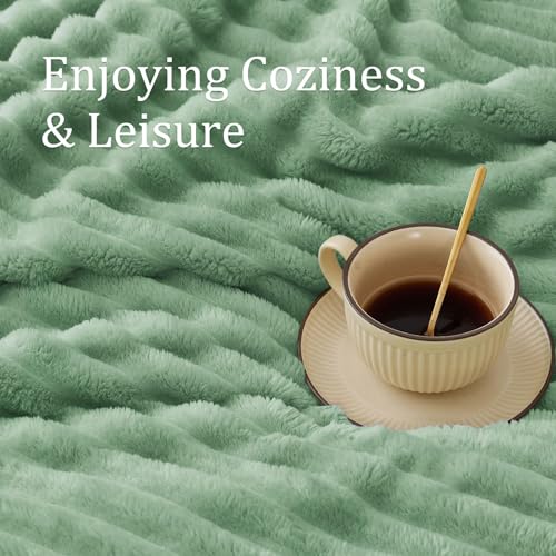 Image of BEDELITE Ribbed Fleece Throw Blanket for Couch, Sage Green, 50 inchx70 inch | Ultra-Soft Plush Fleece, Warm Yet Lightweight, Ribbed Texture, Home Decor, Machine Washable, Giftable, All-Season Use