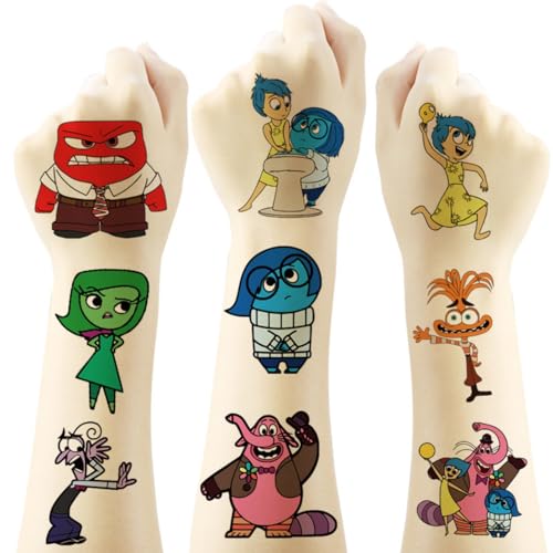 20Sheets Inside Out Temporary Tattoos Birthday Themed Party Supplies Decoration Favors Cartoon Cute Sticker for Teens Adults Home Activity Prizes Carnival Christmas Rewards (Inside out)