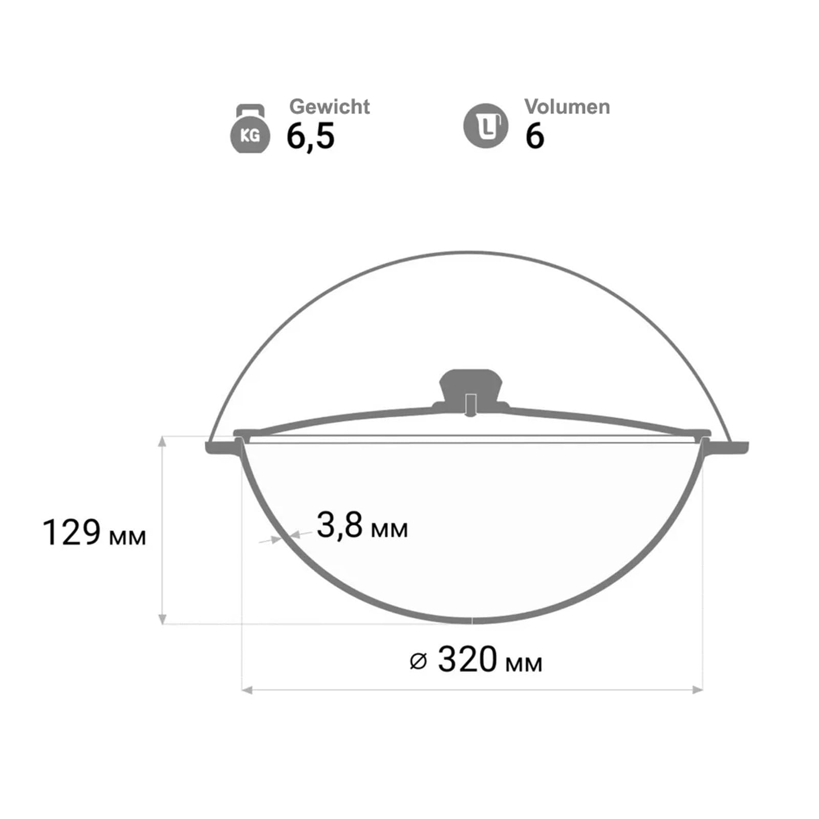 4BIG.fun Gusseisen Kazan 6 L Schwenktopf Kasan mit Deckel aus Gusseisen Wokpfanne Grill Cast Iron Campingtopf Kessel Asia Wok Traditioneller Gusstopf Grillwok