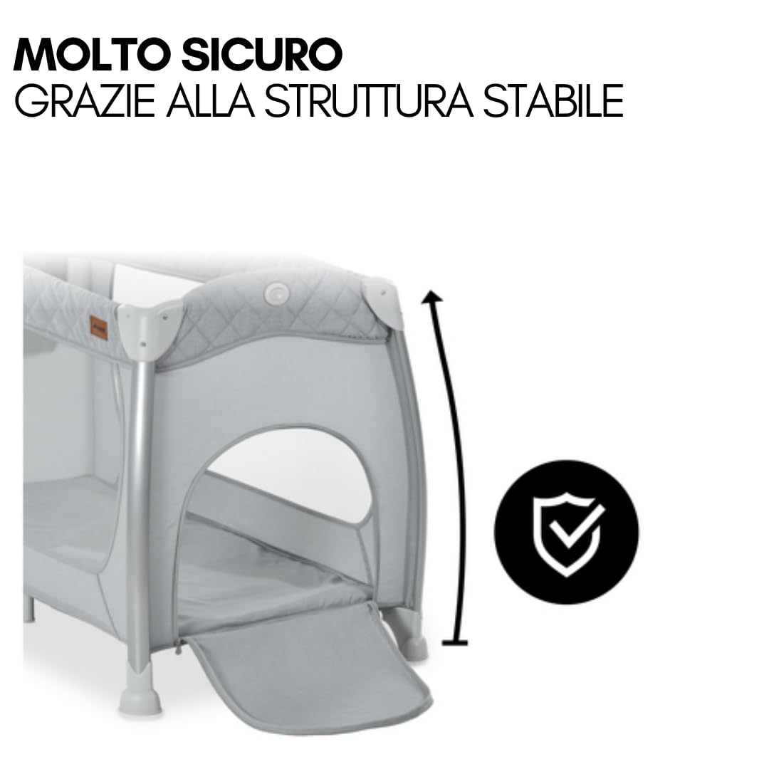 hauck Play N Relax Center - Lettino Neonato fino 15kg - Letto pieghevole 120x66cm - Letto Bambini con 2 Piani Regolabili, Fasciatoio e Ruote - Grigio
