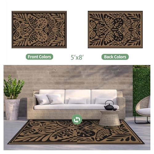 Image of GENIMO Outdoor Rug, 5'x8' Waterproof Plastic Rugs for Patio, Black