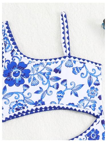 Image of GORGLITTER Girl's One Piece Swimsuits Bathing Suits Floral Cutout Color Block Boho Adjustable Straps Pad Swimwear