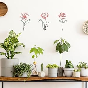 Oubasa Metal Flowers Wall Arts for Bathroom, Farmhouse Floral Decor Minimalist Flower Wall Decors for Living room Bedroom Kitchen Decoration - Thanksgiving Housewarming Gifts, Set of 3 Oubasa Metal Flowers Wall Arts for Bathroom Farmhouse Floral Decor Minimalist Flower Wall Decors for Living room Bedroom Kitchen Decoration Thanksgiving Housewarming Gifts Set of 3