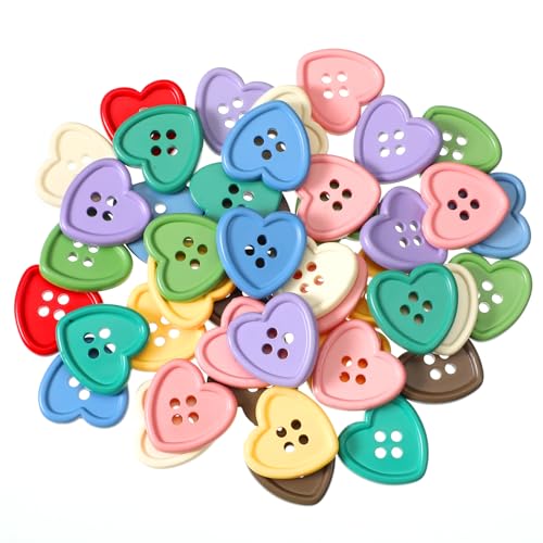 40 PCS Heart Buttons 0.9 Assorted Colorful Buttons Bulk Decorative Cute Heart Shaped Resin Button for Sewing Knitting Clothing Crafts 8 Colors