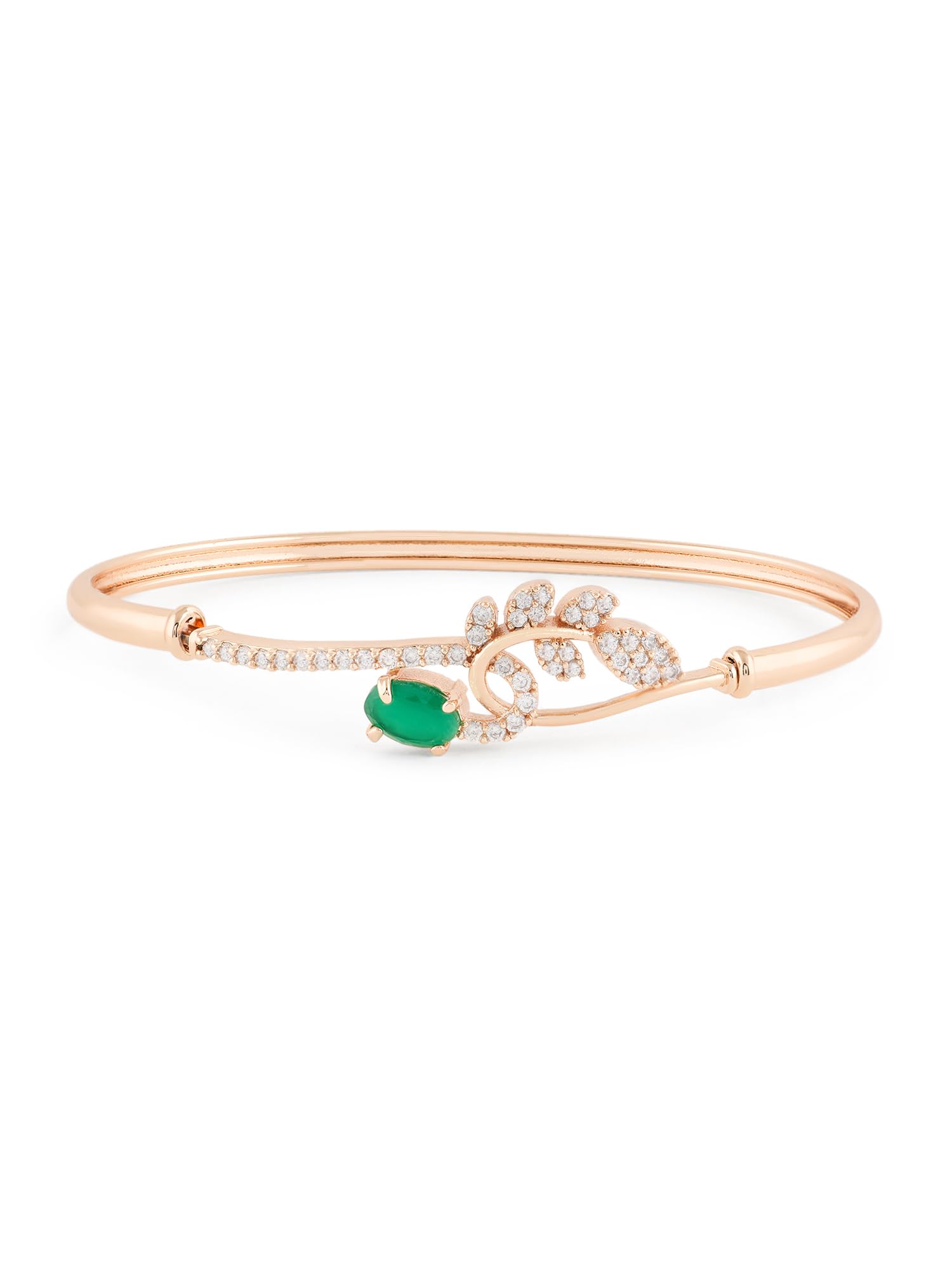 zaveri pearls Green Dazzling Cubic Zirconia Contemporary Rose Gold Tone Kada Bracelet For Women-ZPFK22462-picture-11