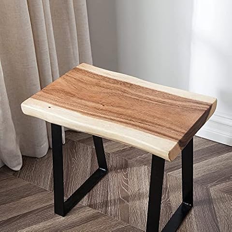 Greenage Natural Wood Rectangle Bench Coffee Side Table with Metal Legs Bedroom, Rustic Solid Real Wood Live Edge Tables for Living Room, Sturdy Hand Made End Table, Easy to Assemble 20"x14"x18" Cover