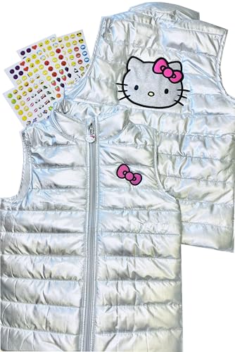 Hello Kitty Puffer Vest for Girls - Silver Sanrio Puffer Vest plus Stickers | Hello Kitty Silver Sleeveless Jacket for School4