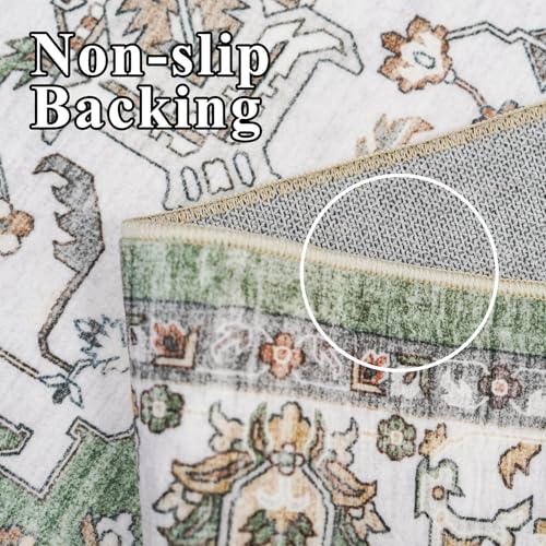 RUUGME Washable 9 ft Round Area Rug - Large Boho Rugs for Living Room Stain Resistant Carpet Vintage Tribal Rugs for Bedroom Kitchen Bathroom with Non Slip Backing Floor Decoration Mat 9ft Sage