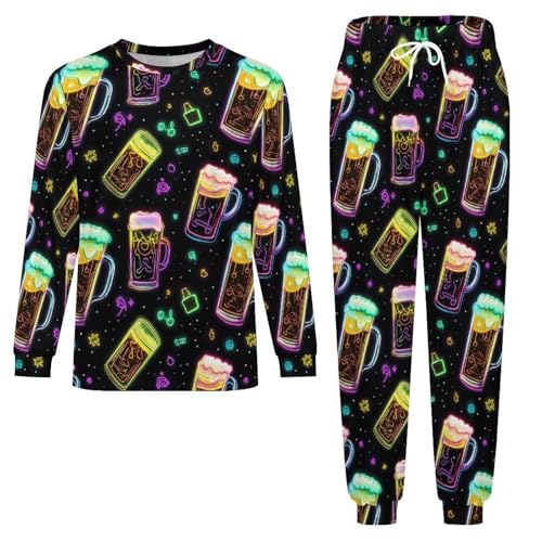 Colorful Beer Pajama Set Long Sleeve Lounge Sets Sleepwear 2 Pjs Nightwear for Men Women3