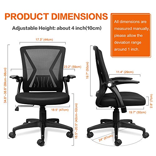QOROOS-Mid-Back-Mesh-Office-Chair-Ergonomic-Swivel-Black-Mesh-Desk-Chair-Flip-Up-Arms-with-Lumbar-Support-Computer-Chair-Adjustable-Height-Task-Chairs