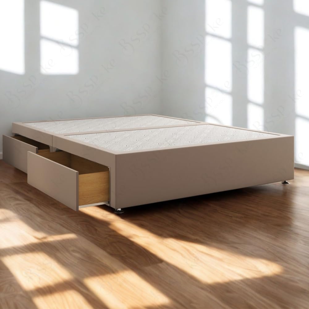 BSSPOKE Hard Divan Bed Base with 2 or 4 Storage Drawers Plush Velvet Upholstered Platform UK Handmade Bed Base (Mink Plush, 4ft6" Double (without Drawers))