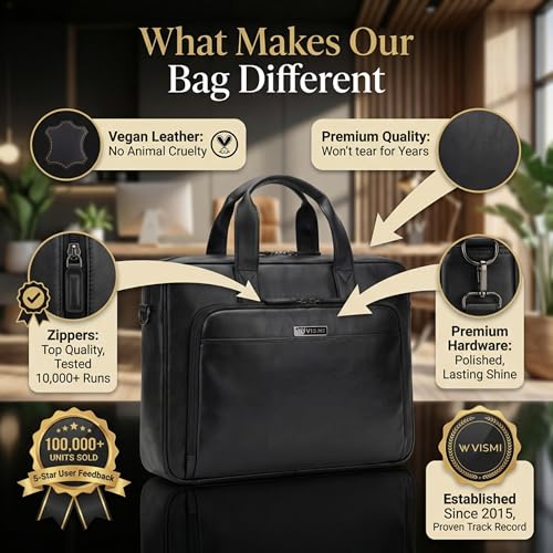 Image of VISMIINTREND Vegan Leather Laptop Bags for Men & Women, Office /Travel, Laptop Messenger /Briefcase Bag, Stylish, Fits 13 /14 /15.6 Inch Laptop, Macbook Bag | Corporate Gifts for Men