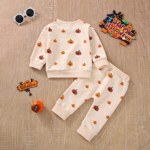 Baby Girl Boy Halloween Clothes Set Pumpkin Long Sleeve Sweatshirt Top Pant Set Fall Winter 2Pcs Outfit3