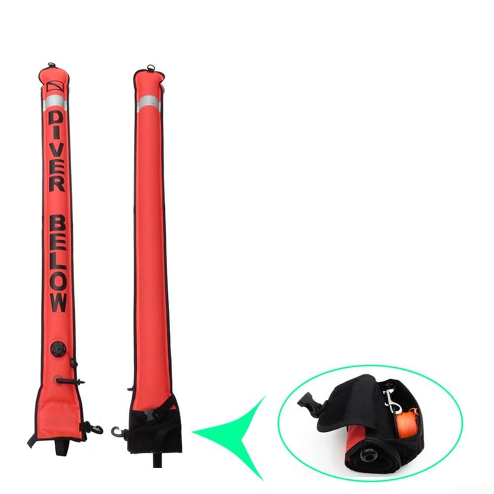 Boya de señalización Buoy de señal de buceo 120x15cm Red Safety SMB con carrete de 30m y hebilla de acero inoxidable para buceo subacuático boya marcador