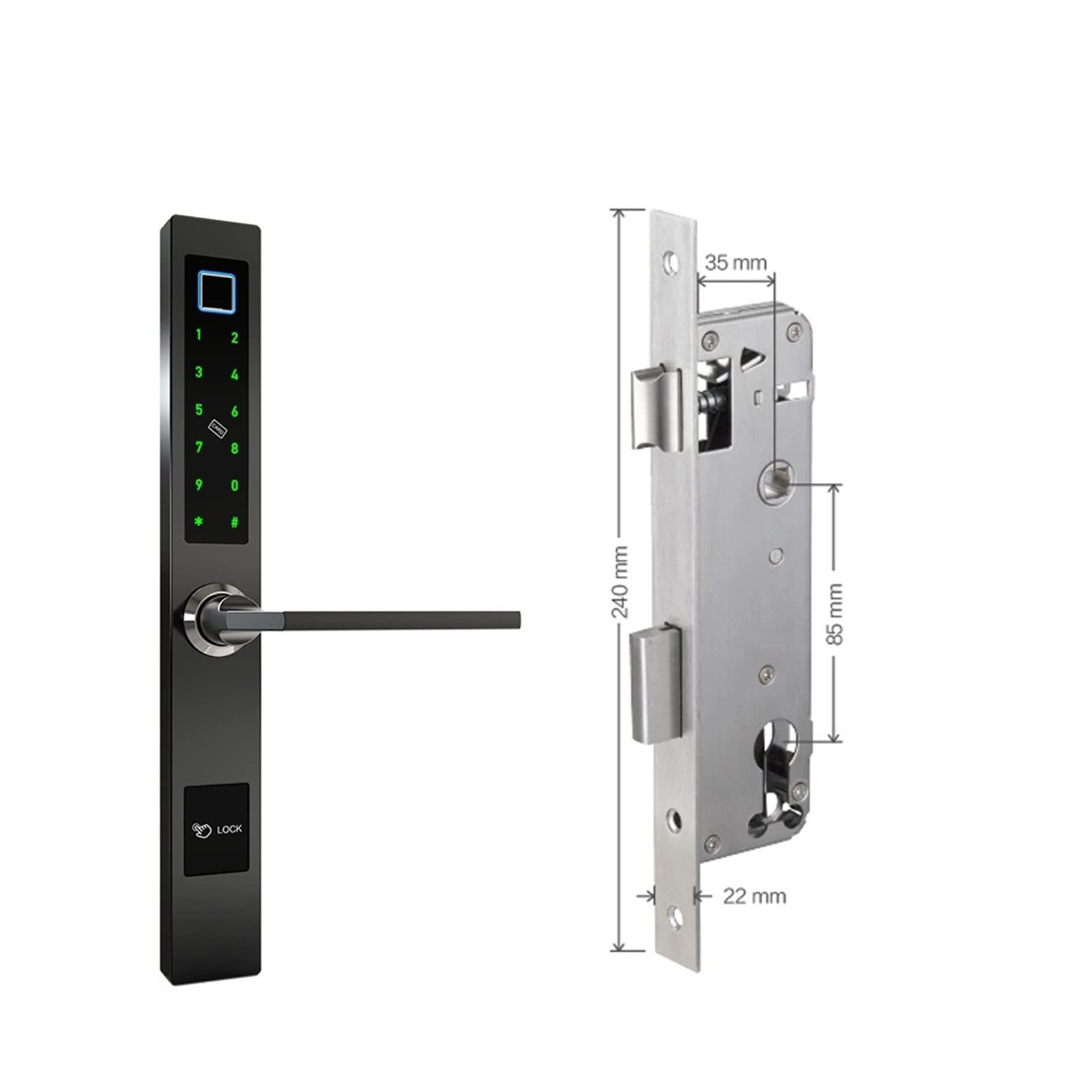 Serratura a porta di impronta digitale biometrica impermeabile Serratura elettronica Smart Block Rfid. Serratura del codice della carta for porta in vetro in alluminio(3585 sliding Black)