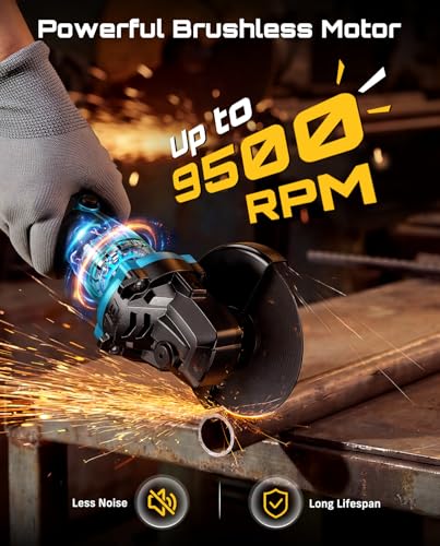 Image of SEESII Angle Grinder Cordless 21V, 9500RPM Battery Grinder Tool, Brushless Motor, 2X 4.0Ah Batteries, Lightweight Design, 4-1 /2 inch Power Electric Grinder Kit for Metal Cutting, Grinding