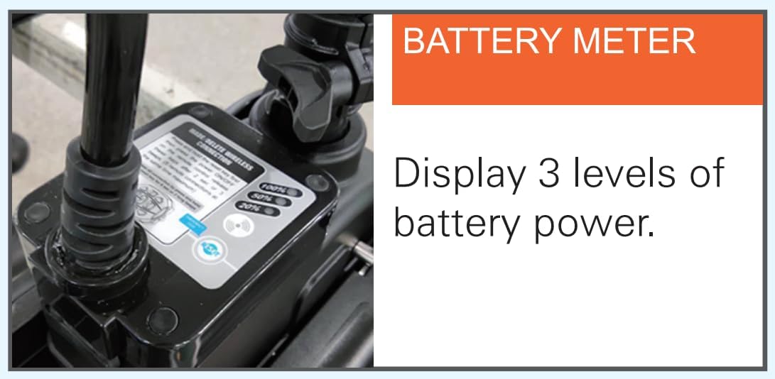Close-up of the battery meter on the trolling motor.