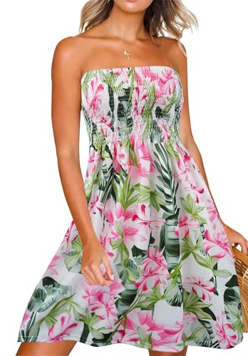 Image of Zyyfly Strapless Dress for Women Summer Beach Boho Smocked Tube Top Dress