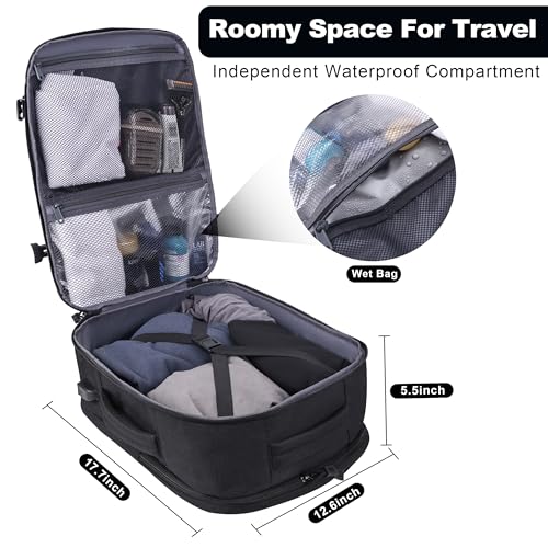 MOZETO TSA Approved Carry On Backpack, Extra Large Tactical Travel Backpack for Men, Airplane Approved Weekender Bag, Water Resistant Lightweight Laptop Daypack for Flight, Black2