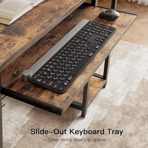 Image of TEKAVO Trio Computer Table for Home Pc | Office Table for Home with Monitor Riser and Keyboard Tray, Laptop Table, Work Table, Study Table, Modern Workstation | Coach Wood, Metal,(120x60x 75 cm)