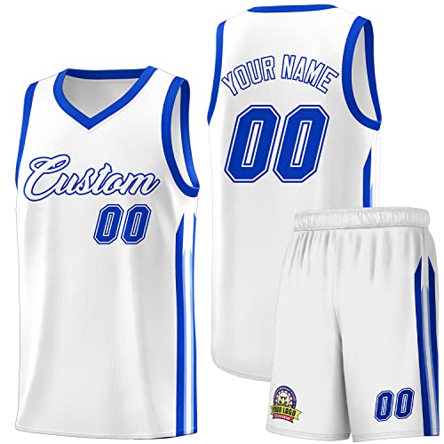 Custom Basketball Jersey Shorts with Team Name Number Logo, Personalized Uniform for Men/Women/Youth White&blue-18