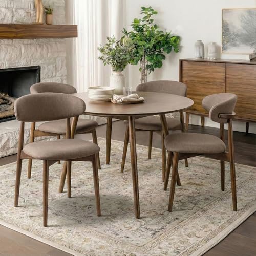 Image of Dining Room Chairs Set of 4, Upholstered Farmhouse Dining Chairs, Modern Fabric Kitchen Chairs with Solid Wood Leg, Camel