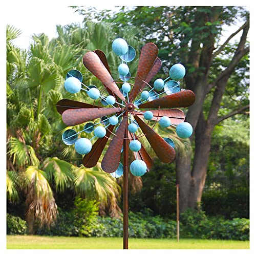 DELUN Wind Spinners Yard Garden - Large Kinetic Metal Wind Spinners, Yard Art Wind Spinners for Lawn Patio Outdoor(84 inches, Copper Teal)