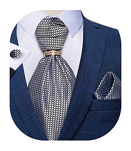 Image of DiBanGu Silk Woven Ascot Cravat with Pocket Square Set for Men