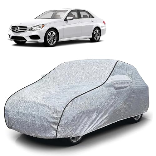 Image of Sulfar 100% Waterproof Car Body Cover Compatible with Mirror for Mercedes Benz E250 (Triple Stitched, Full Bottom Elastic, Magic Silver with Black Piping)